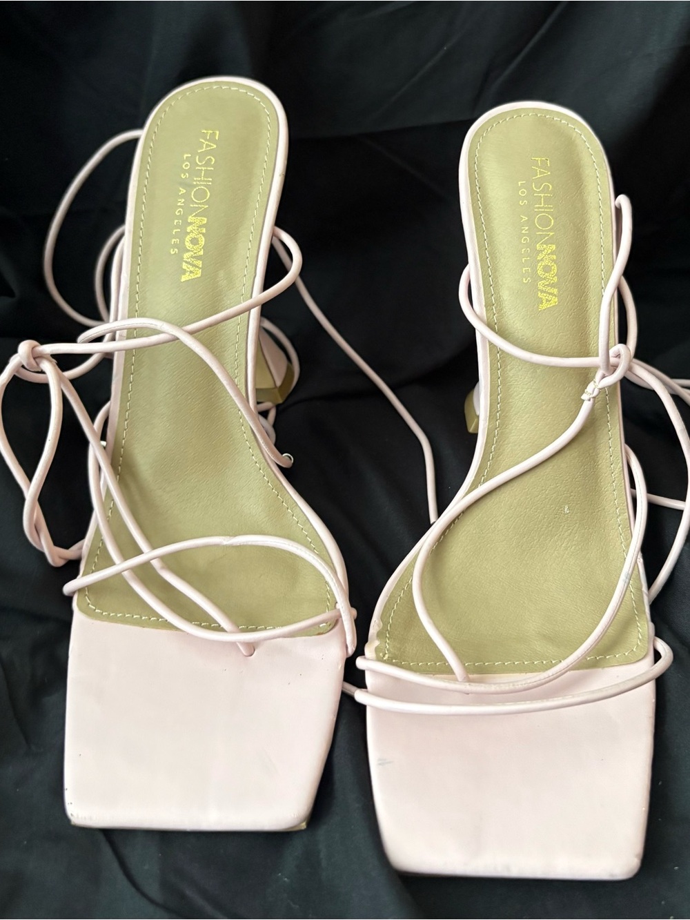 Fashion Nova Light Pink Lace-Up Square Toe Heels